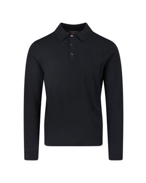 Zanone Virgin Wool Blend Long-Sleeve Polo Sweater - Blue