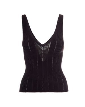 Sessun Pointelle Ribbed Knit V-Neck Tank Top - Black