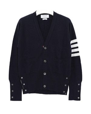 Thom Browne Classic Cashmere-Bar V-Neck Cardigan - Blue
