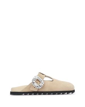 Roger Vivier Slidy Viv Closed T-Strap Flat Sandals For - White