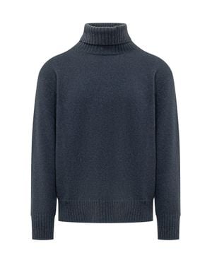 Amaranto Mock Neck Knit Sweater - Blue