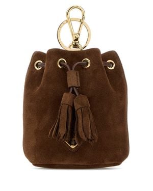 Prada Mini Suede Pouch Handbag With Key Ring Hardware (10 Cm X 11 Cm) - Brown
