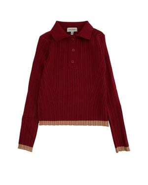 Twinset Kids Ribbed Knit Polo Sweater - Red