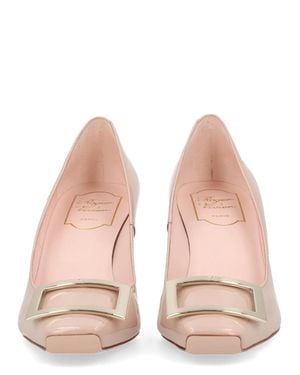 Roger Vivier Patent Leather Pointed-Toe Flats With Buckle Detail - Natural