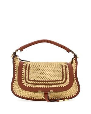 Chloé Small Marcie Raffia Shoulder Handbag With Golden Hardware - Brown