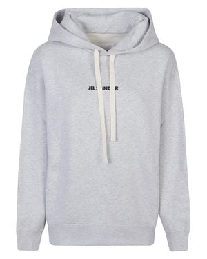 Jil Sander Cotton Logo Sweatshirt With Drawstring Hood For - Gray