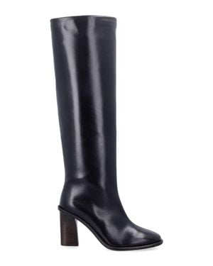 Soeur Tall Leather Block-Heel Boots - Blue