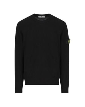 Stone Island Wool Sweater With Ribbed Collar, Cuffs & Hem - Black