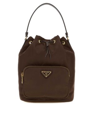 Prada Re-Nylon Duet Bucket Bag - Brown