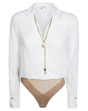 Elisabetta Franchi Beaded Shirt Bodysuit - White