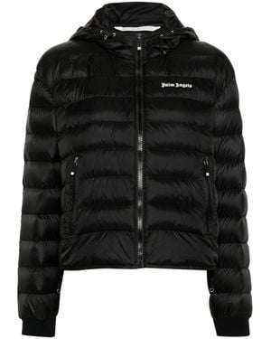 Palm Angels Hooded Full-Zip Down Jacket Elastane Puffer - Black