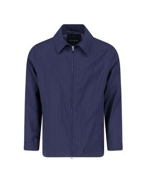 White Sand Pinstripe Virgin Wool Blend Jacket - Blue