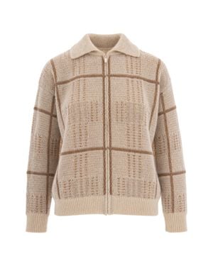 Max Mara Check-Pattern Zip-Front Knit Cardigan - Natural