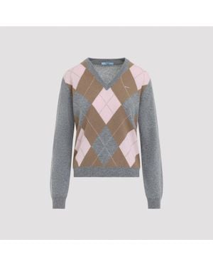 Prada V-Neck Cashmere Sweater - Gray
