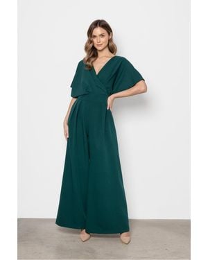 Love Lace Viscose Short Sleeve Wide Leg Jumpsuit With Zip - Green