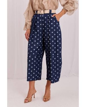 Love Lace Cotton Polka Dot High Waisted Culottes - Blue