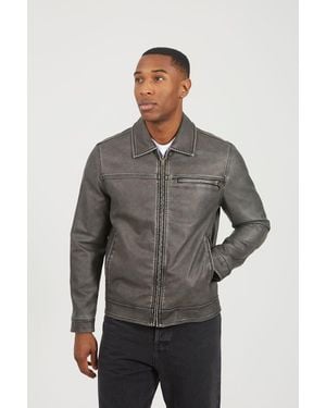 Brave Soul Zip Through Vintage Pu Biker Jacket - Grey