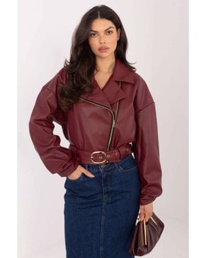 Love Lace Summer Pleated Leather Jacket With Belt - Red