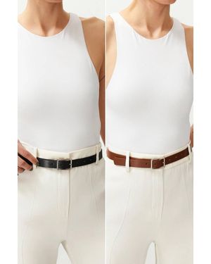 WOVCOR Double Pack Square Buckle Slim Belt Set - Multicolour