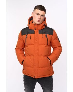 Crosshatch Menray Hooded Quilted Puffer Jacket With Contrast Colour Lining - Orange
