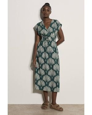 Apricot Fan Print Midaxi Dress - Green