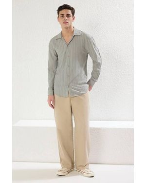 WOVCOR Regular Fit Long Sleeve Textured Button-Up Shirt - Natural