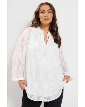 Yours Frill Neck Textured Blouse - White