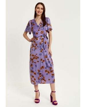 Liquorish Floral Wrap Maxi Dress - Purple
