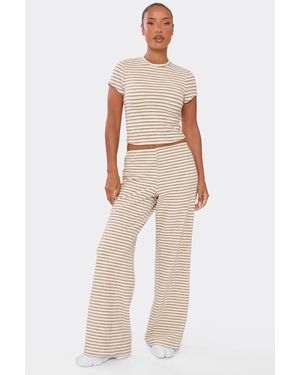EGO Wide Leg Striped Mid Rise Joggers - Natural