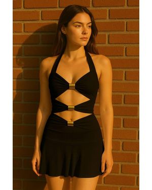 Stylewise Spring Coil Cut-Out Halter Neck Bodycon Dress - Orange