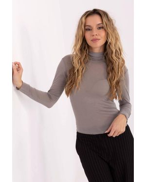 Love Lace Elegant Fitted Turtleneck Long Sleeve Blouse Style 221350 - Grey