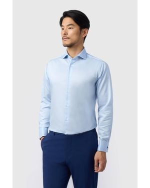 Alexandre Silver Label Tailored Fit Non-Iron Stretch Double Cuff Shirt - Blue