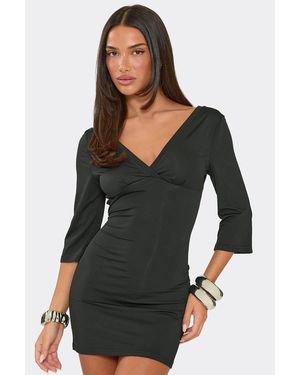 EGO Three Quarter Sleeve Slinky Mini Dress - Black