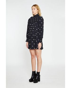Shnoo Shirred Yoke High Neck Dress - Black