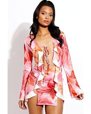 Stylewise Tropical Print Tie Knot - Red