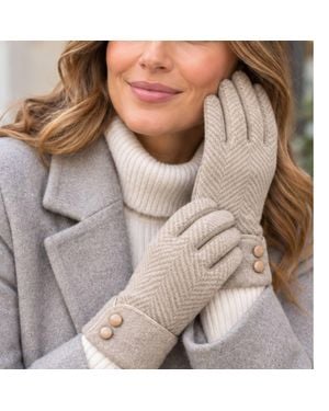 Love EMVY Herringbone Winter Gloves With Button Cuff - Natural