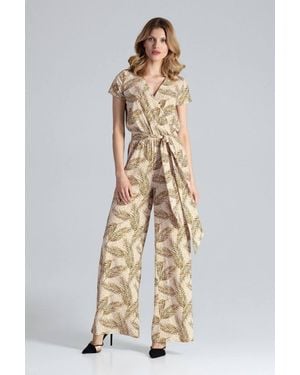 Love Lace V Neck Short Sleeve Wide Leg Elastic Jumpsuit - Metallic