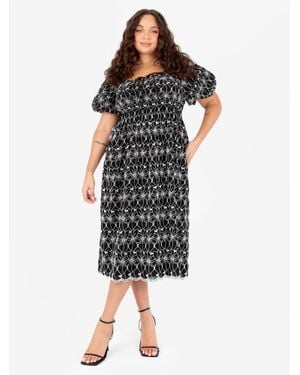 Lovedrobe Broderie Square Neck Midi Dress - Black