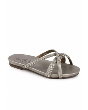 Spot on Diamante Cross Strap Comfort Slide Sandals - Brown