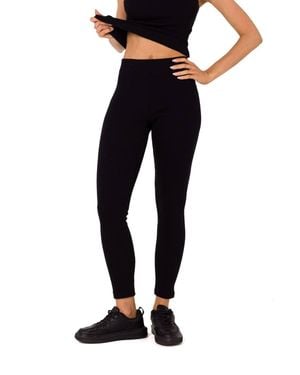 Love Lace Cotton Blend Knitted Ribbed Leggings - Black