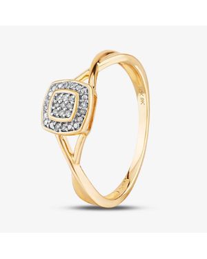 T.H.Baker 9Ct 0.05Ct Diamond Pave Square Cluster Promise Ring - Metallic