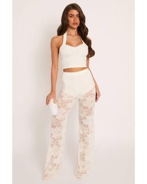 Rebellious Fashion Lace Kick Flare Trousers - Natural