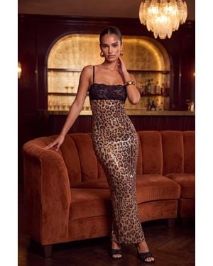 Rebellious Fashion Shiree Sequin Lace Trim Maxi Dress - Brown