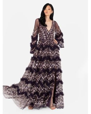 Maya Deluxe Fully Embellished Maxi Dress - Purple