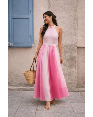 Style Cheat Luisa Belted Pleated Ombre Maxi Dress - Pink