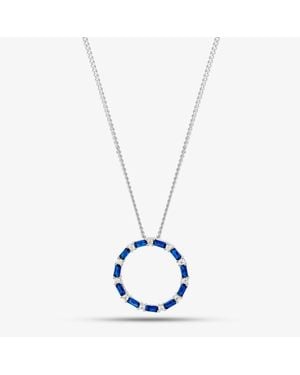 T.H.Baker Sterling Cubic Zirconia Circle Pendant Necklace S6673 - Blue