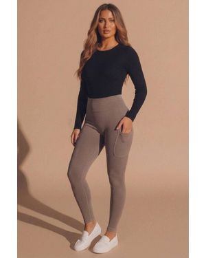 Femme Luxe Ribbed High Waisted Pocket Detail Leggings - Blue