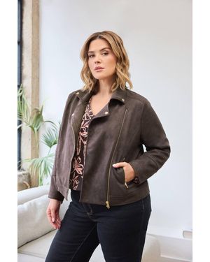 Evans Faux Suede Biker Jacket - Black