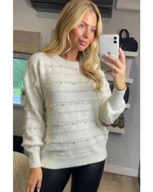 CY Soft Knit Jumper With Fuax Pearl Design - Grey