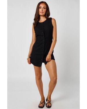 Urban Bliss Linen Blend Down Mini Dress - Black
